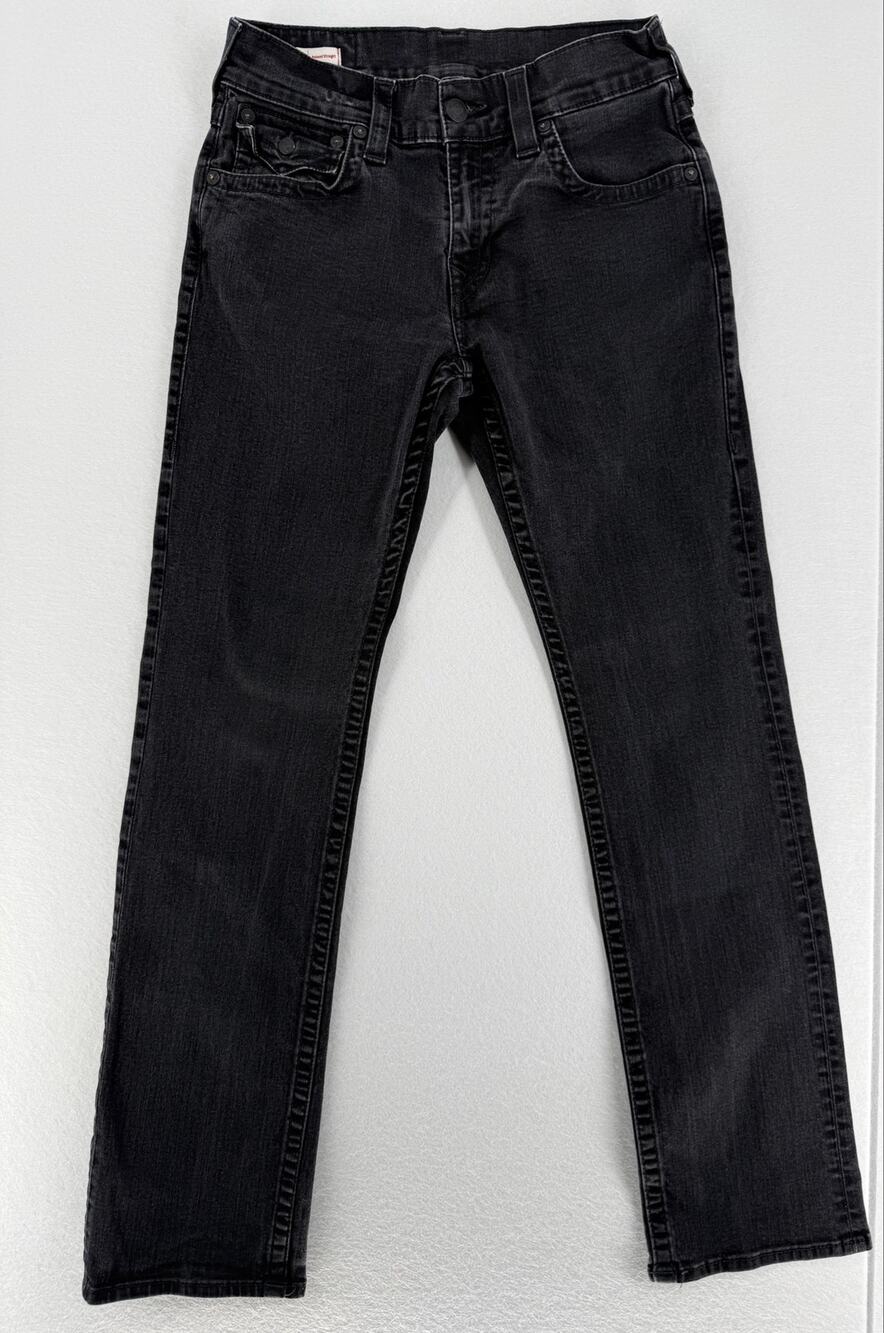 True Religion Ricky Jeans Mens 31 Black Relaxed Straight Flap Pocket Stretch